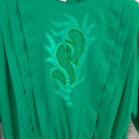 80s emerald green 80s dress with satin applique - Picture 3 of 5